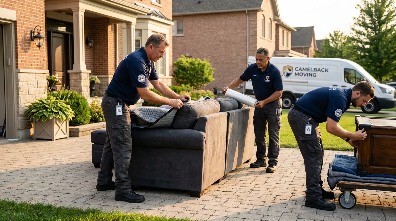 Large estate moving crew wrapping furniture in DeMotte, IN