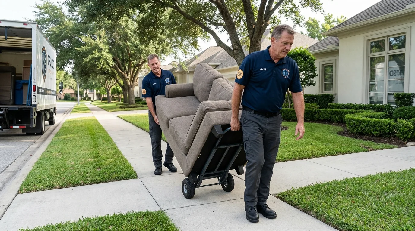 Local residential moving crew loading furniture in DeMotte, IN