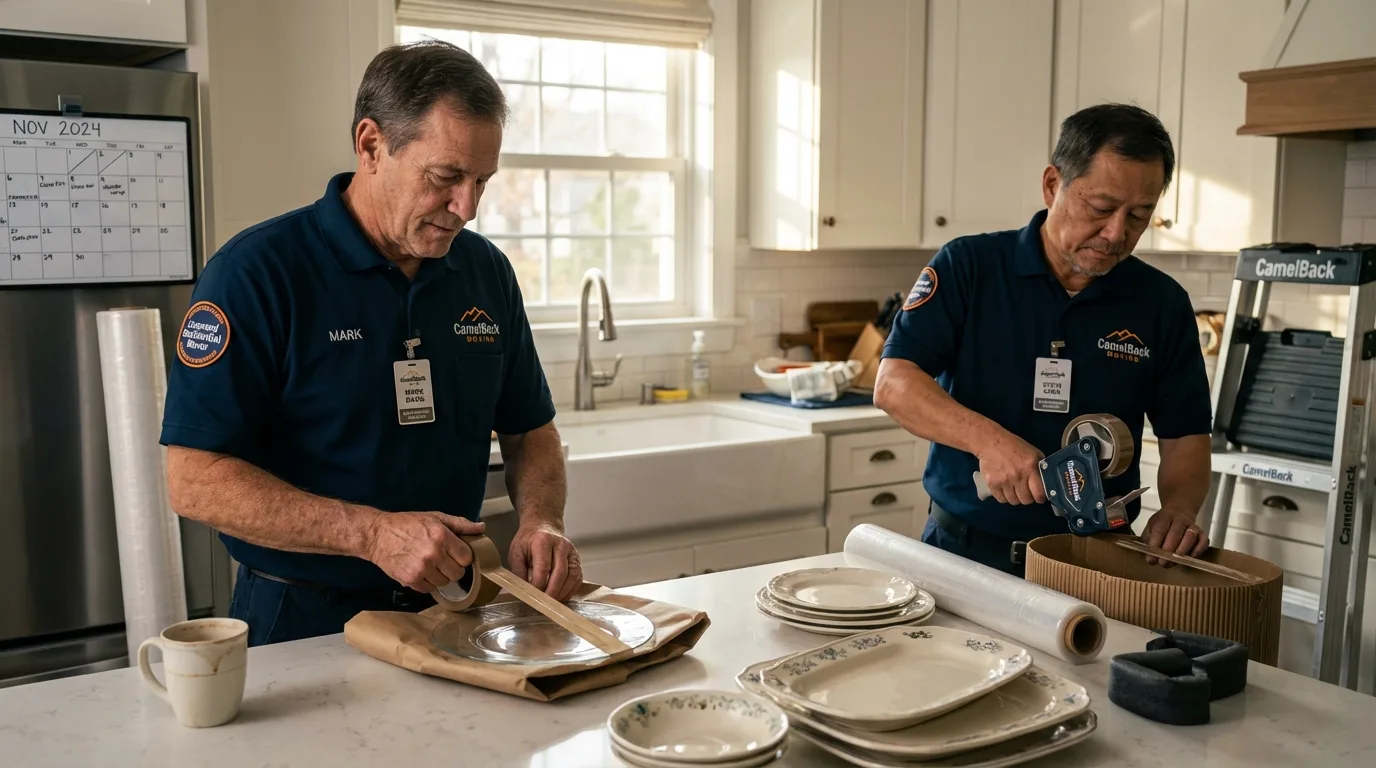 Professional crew packing kitchen dishware in DeMotte, IN